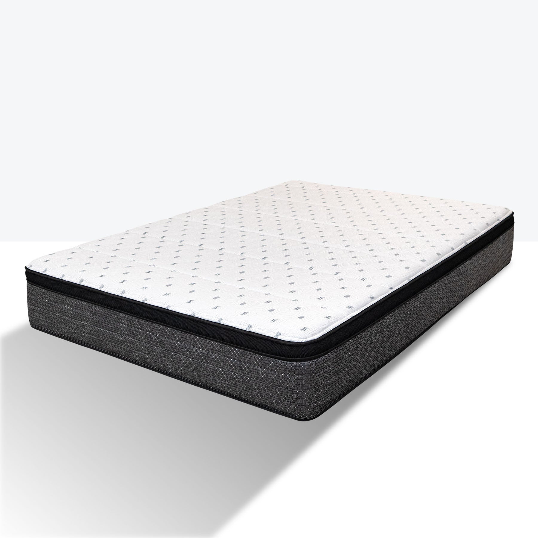 Mattress with a white top and black side on a white background